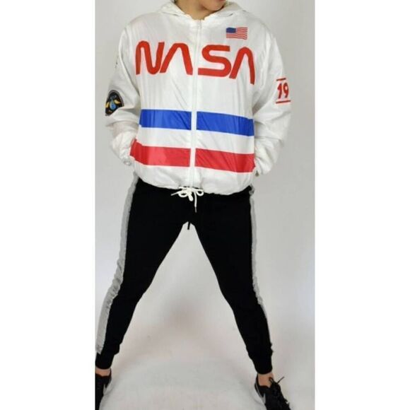 NASA XL Lightweight Zipper Hooded Jacket Windbreaker by Chemistry. No strings - Picture 1 of 11